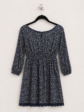 Y2K Wet Seal Ditsy Floral Mini Dress Small Blue Long Sleeve Open Back Boho